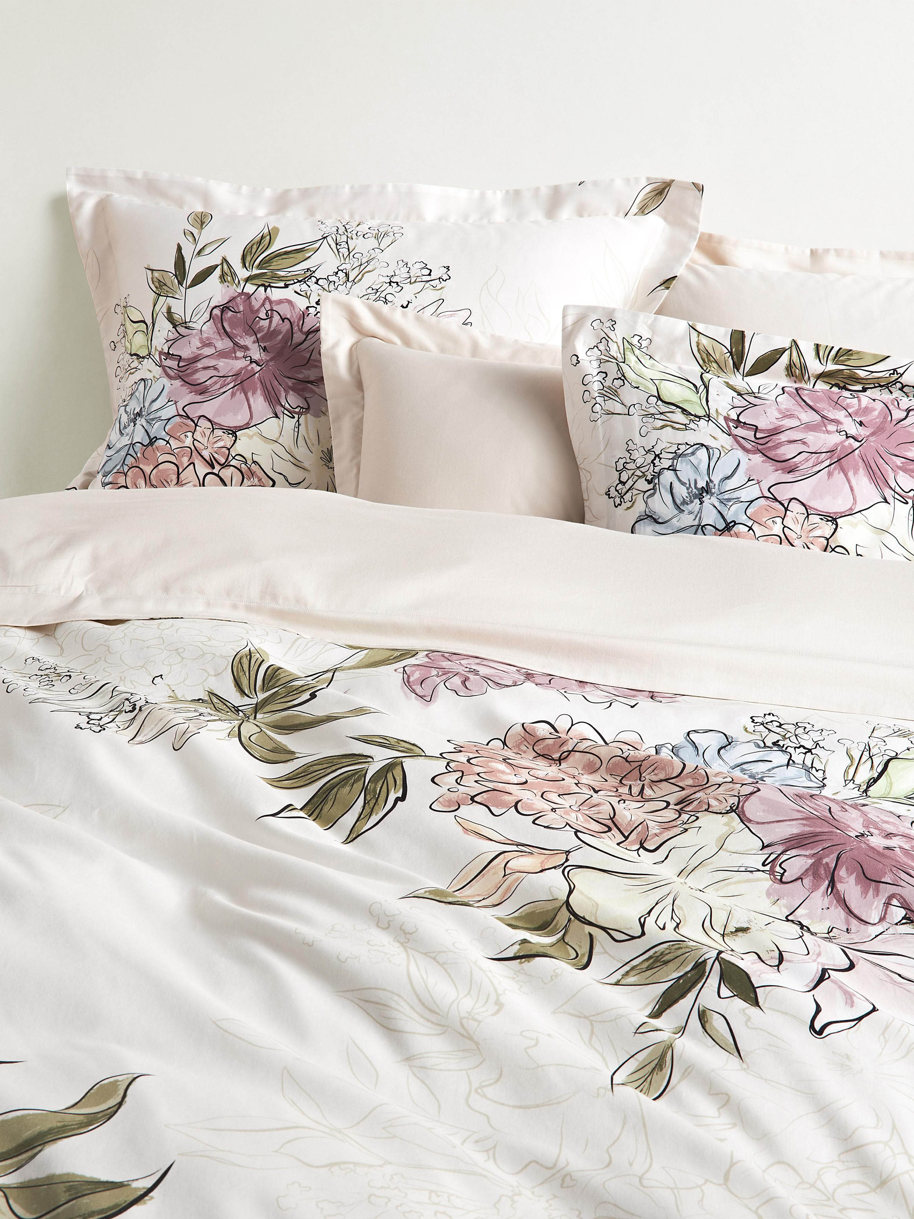 Baumwollsatin-Bettdeckenbezug Margot mit Blumen-Print