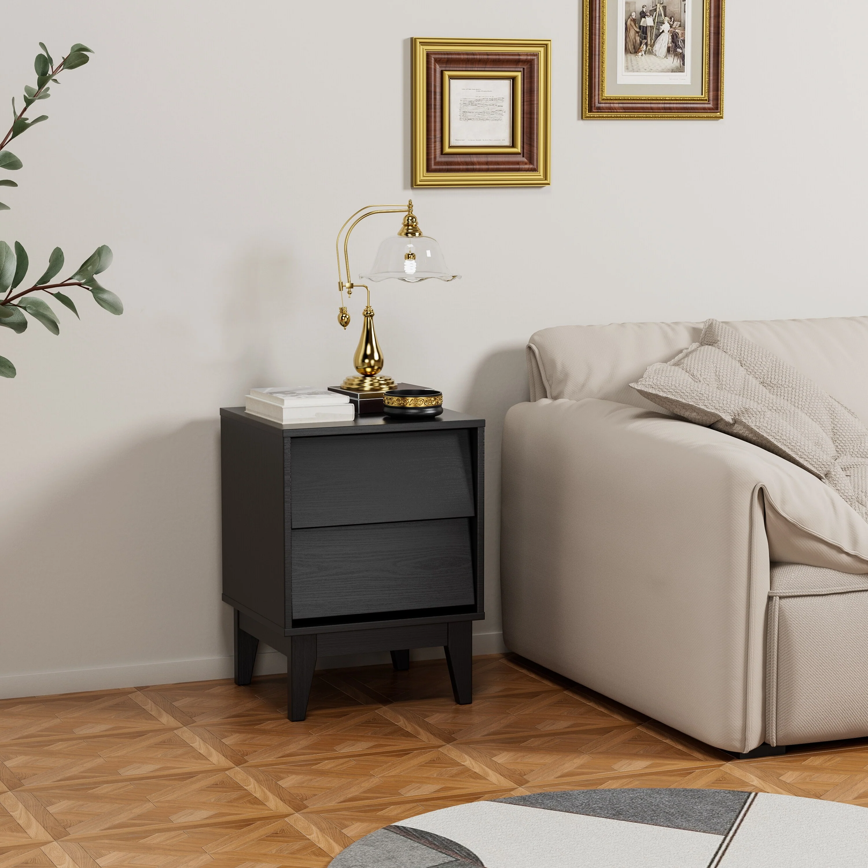 2 Set Nightstands Features Vintage-Style And Bevel Design