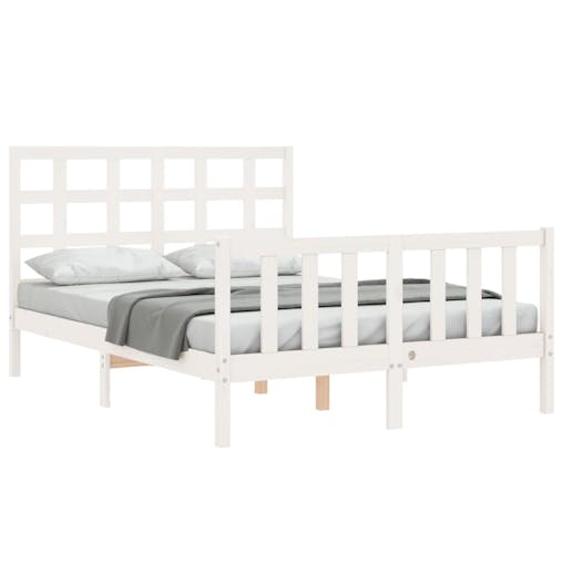 NNEVL Bed Frame with Headboard White 137x187 cm Double Solid Wood