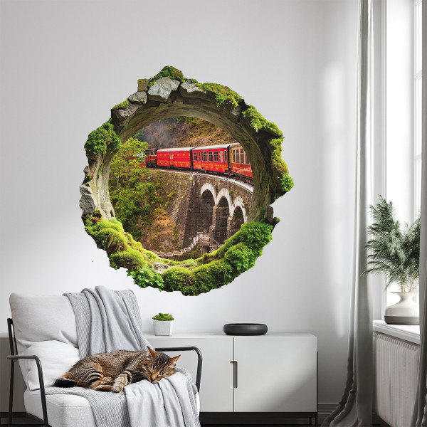 Wyrwa w ścianie zielony widok naklejka dziura 3D 74x80