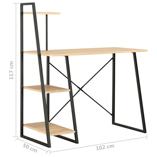 NNEVL Desk with Shelving Unit Black and Oak 102x50x117 cm