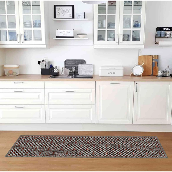 Vinyl Teppich »Julia«, BxL:255 cm x 65 cm, tuerkis|rot|braun