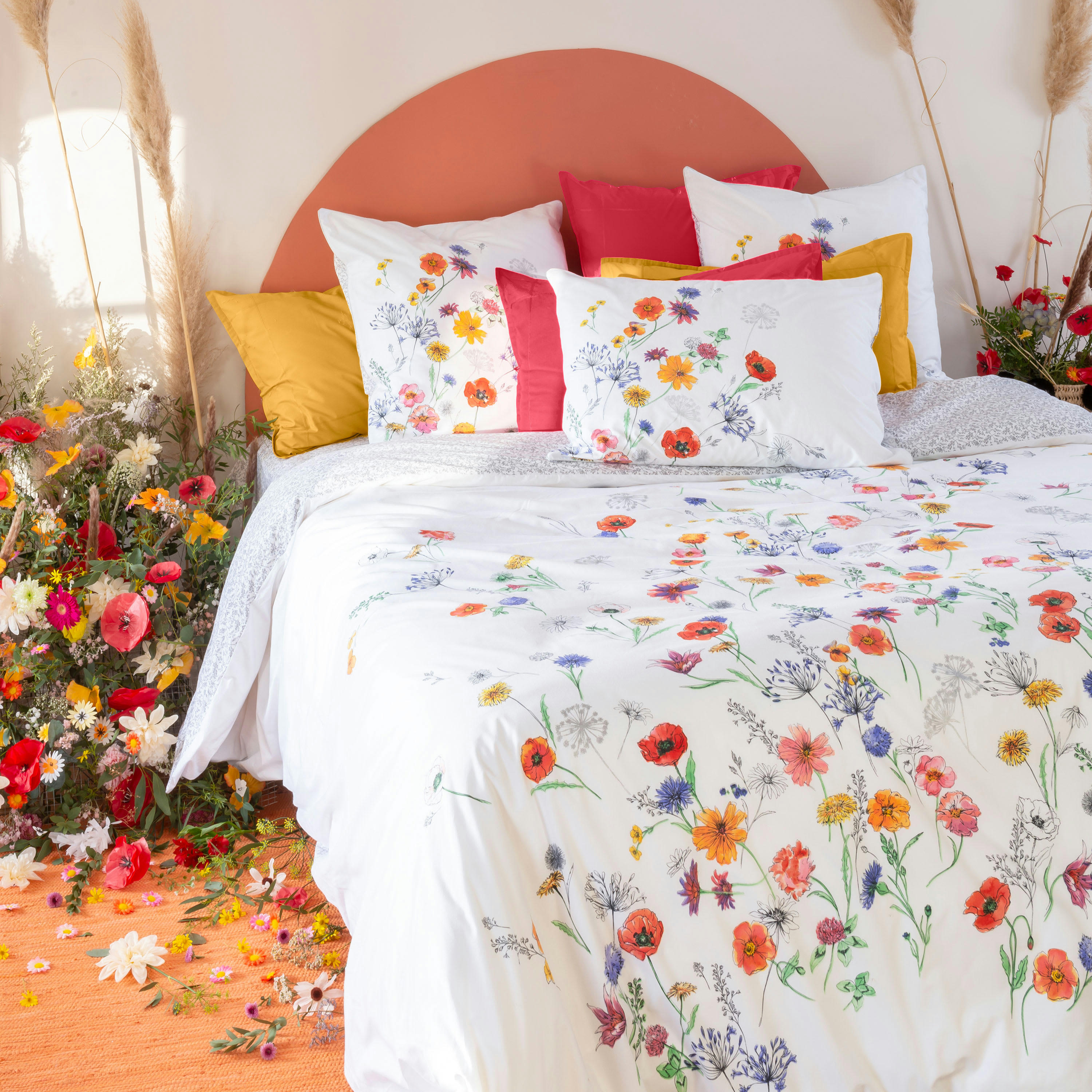 ELOGES - Housse de couette réversible percale de coton  blanc 200x200