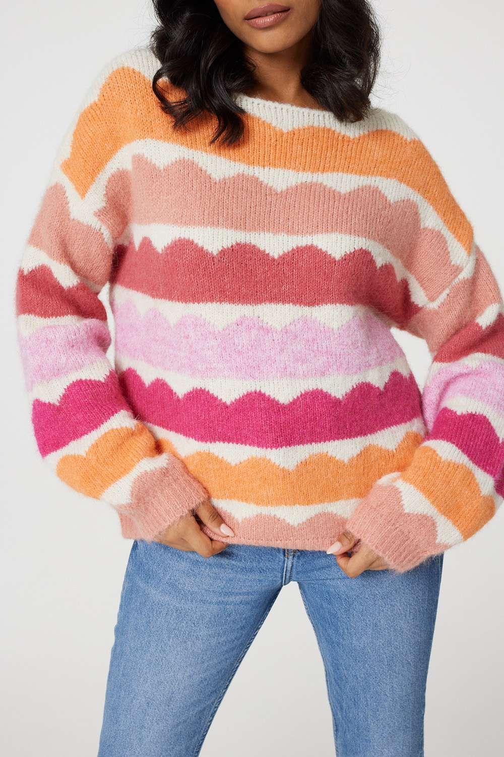Izabel London Striped Oversized Knit Jumper