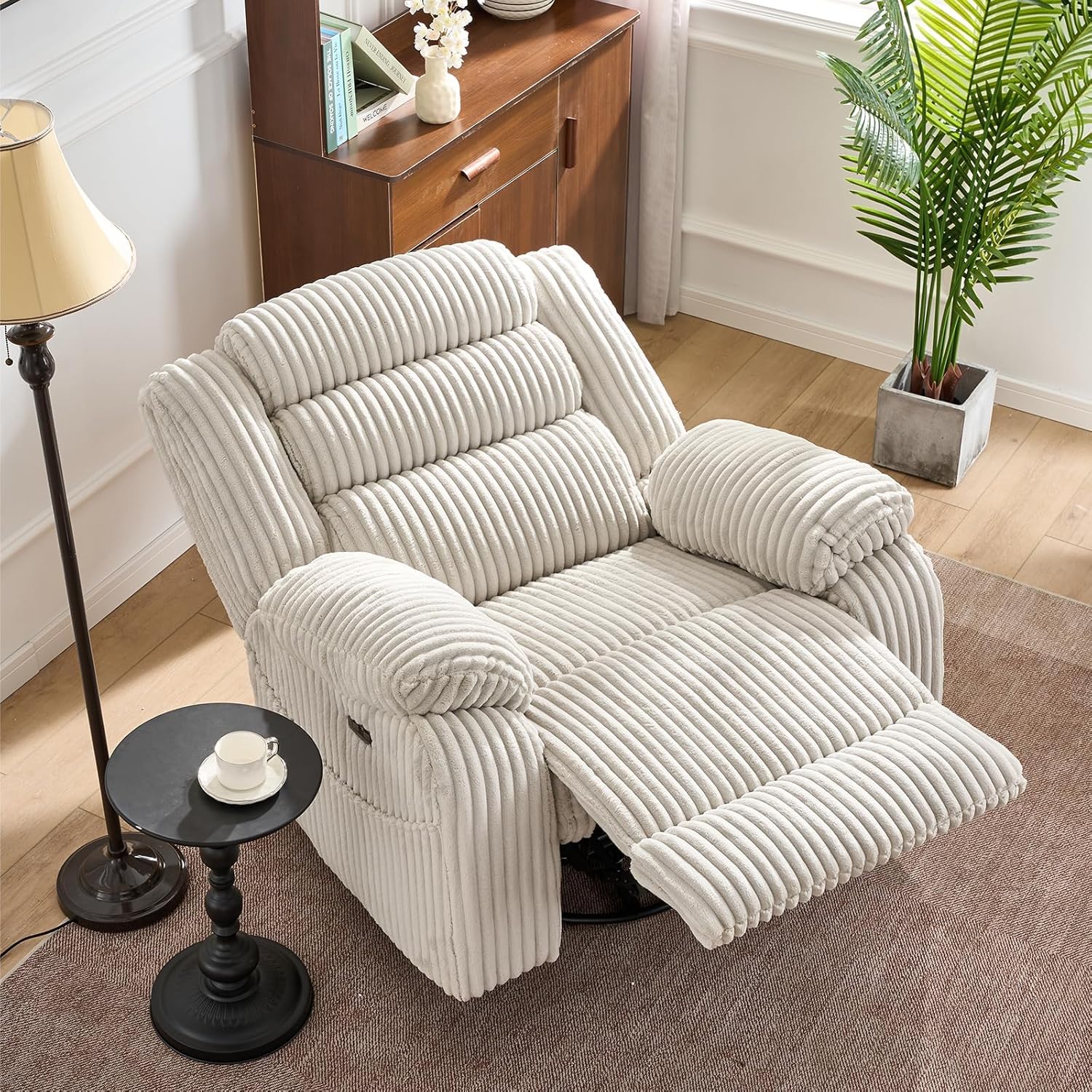 Power Swivel Rocker Recliner Chair for Adults with Massage and Heat, USB and Type-C Charging Port, Infinite Position, Electric Glider Rocking Chairs for Living Room, Nursery, Pale Grey