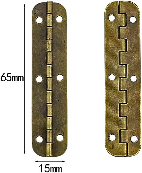 Lot de 10 mini charnières vintage en laiton pour meubles, tiroirs, portes, armoires, boîtes à bijoux, 65 x 15 mm, avec 60 vis