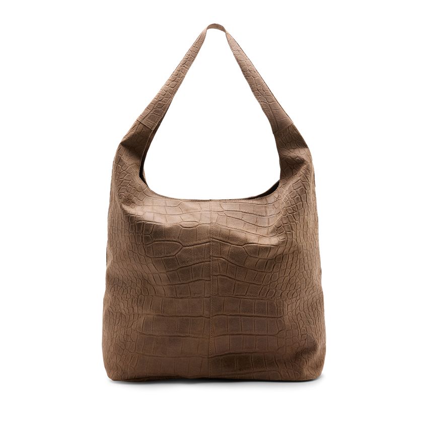 Manfield Taupe leren schoudertas met crocoprint