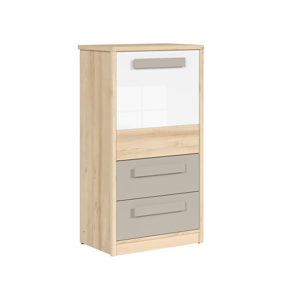 - Commode 1 porte 2 tiroir naturel gris et blanc