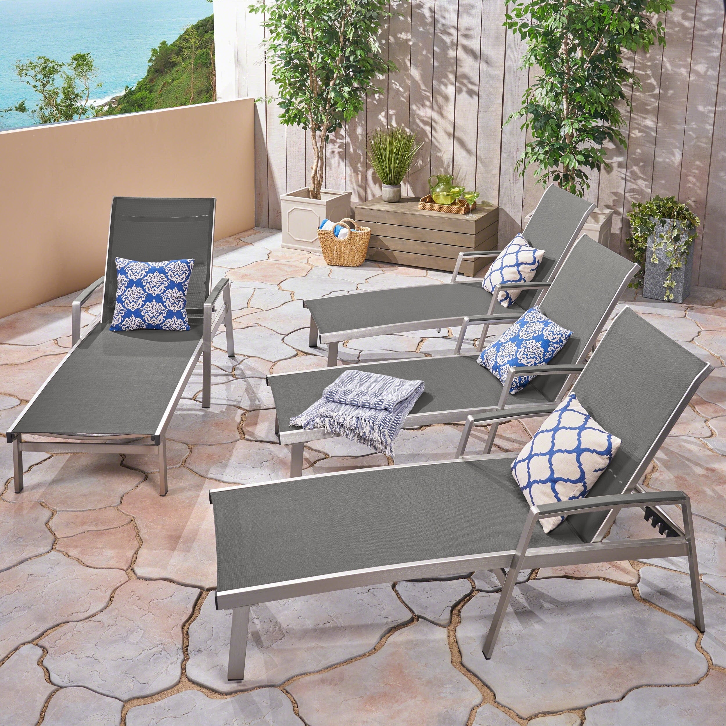 Oxton Outdoor Aluminum Chaise Lounge (Set of 4) by Christopher Knight Home