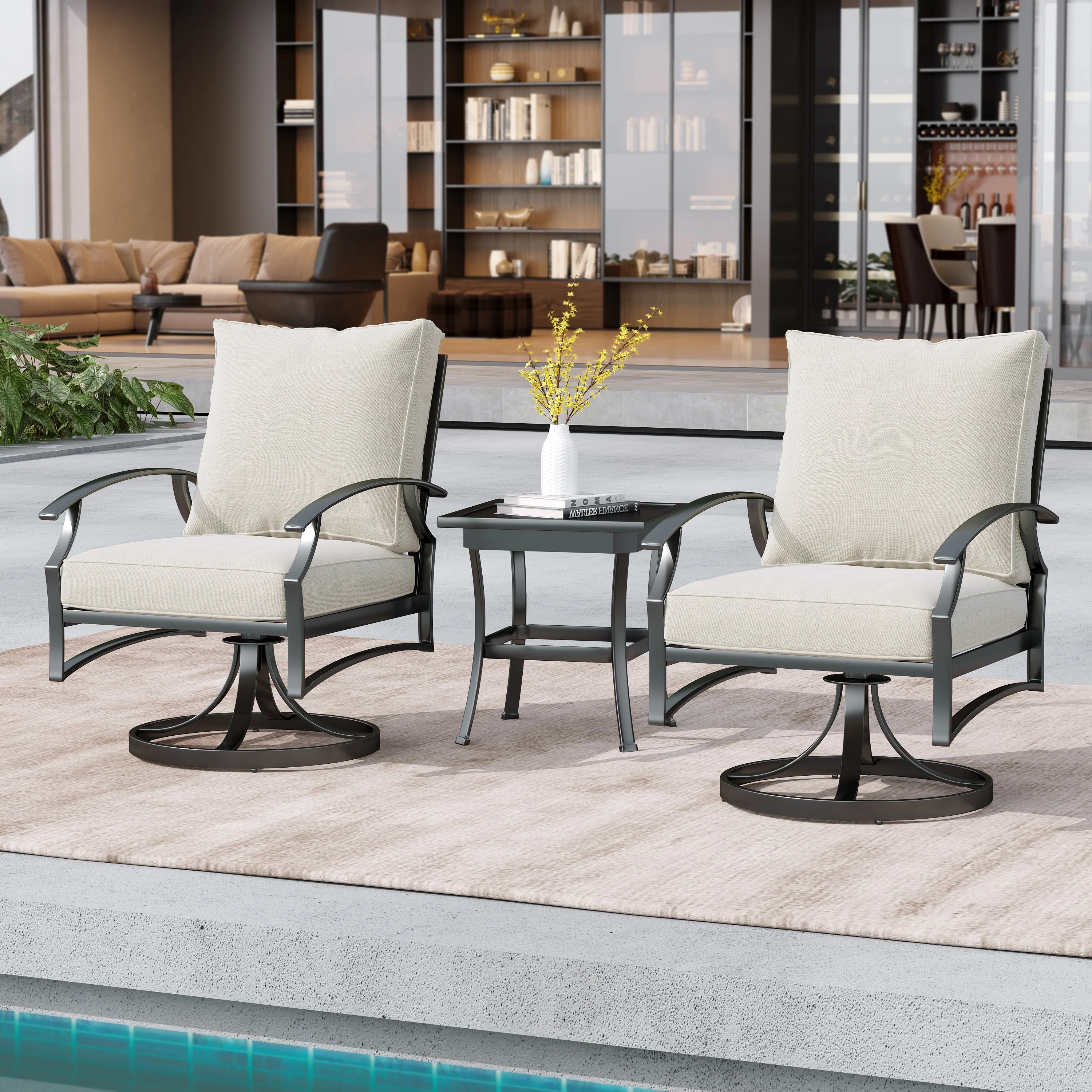 Uixe 3-Piece Outdoor Swivel Rocker With Cusion and Side Table