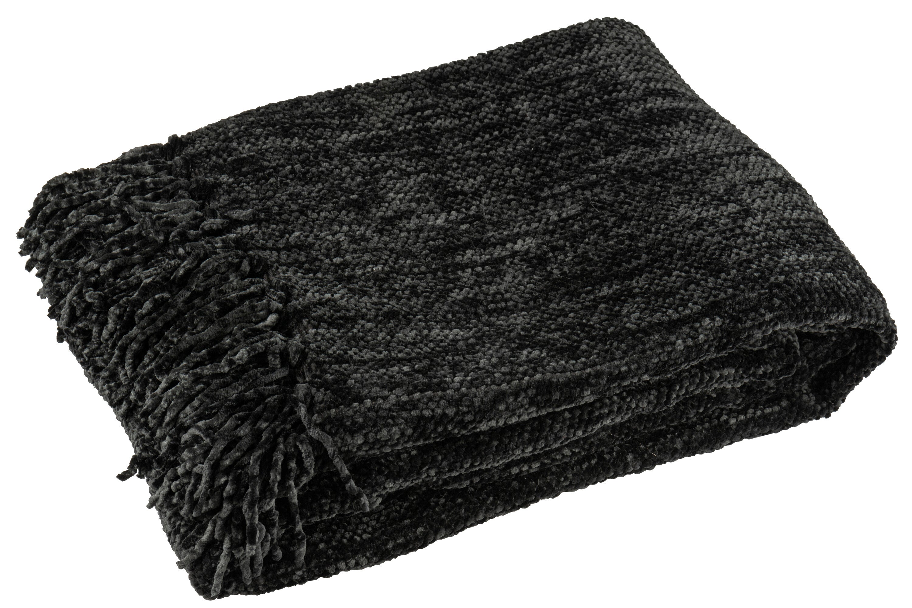 J-Line deken Chenille - polyester - zwart