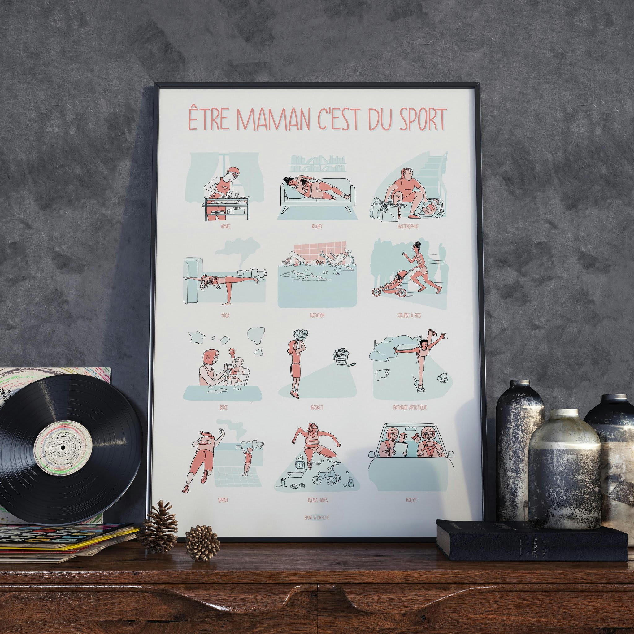 FÊTE DES MÈRES - Affiche Super Maman - Être Maman c'est du sport - 40 x 60 cm