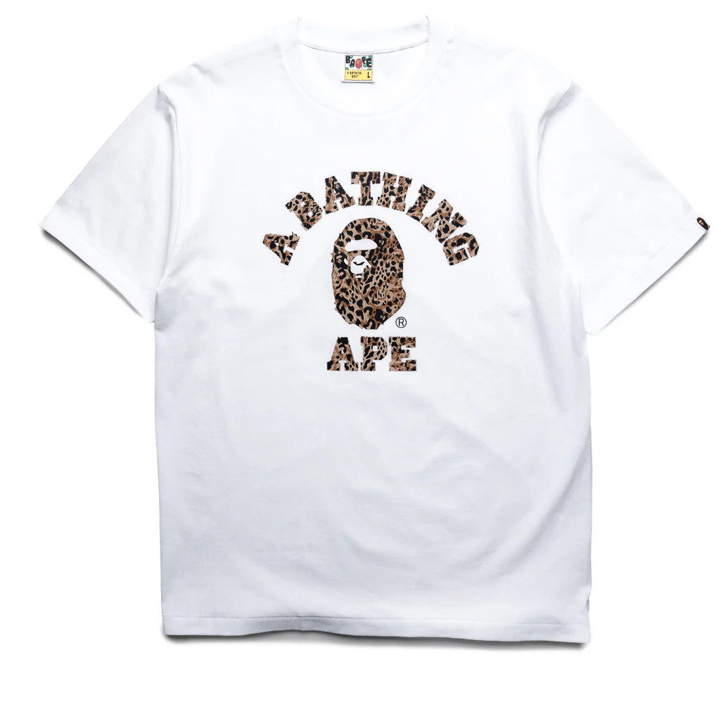 A Bathing Ape Wild Leopard Pattern College Tee - White/Beige