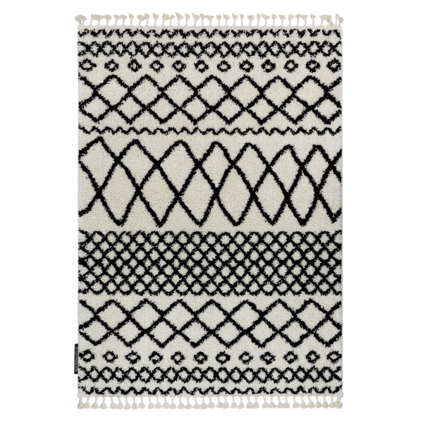 Dywan BERBER SAFI N9040 biały / czarny Frędzle berberyjski 80x150 cm