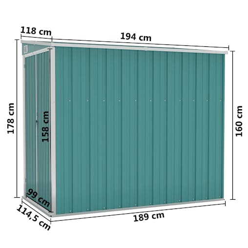 NNEVL Wall-mounted Garden Shed Green 118x194x178 cm Galvanised Steel