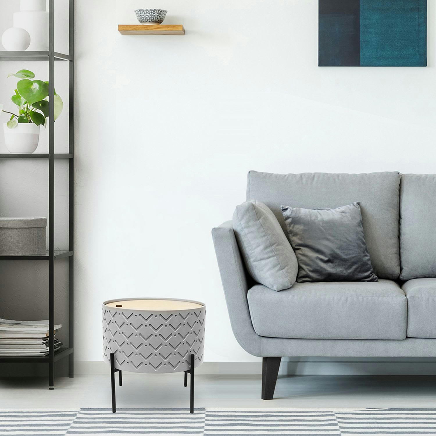 SCANDI - Table d'appoint avec coffre scandi gris