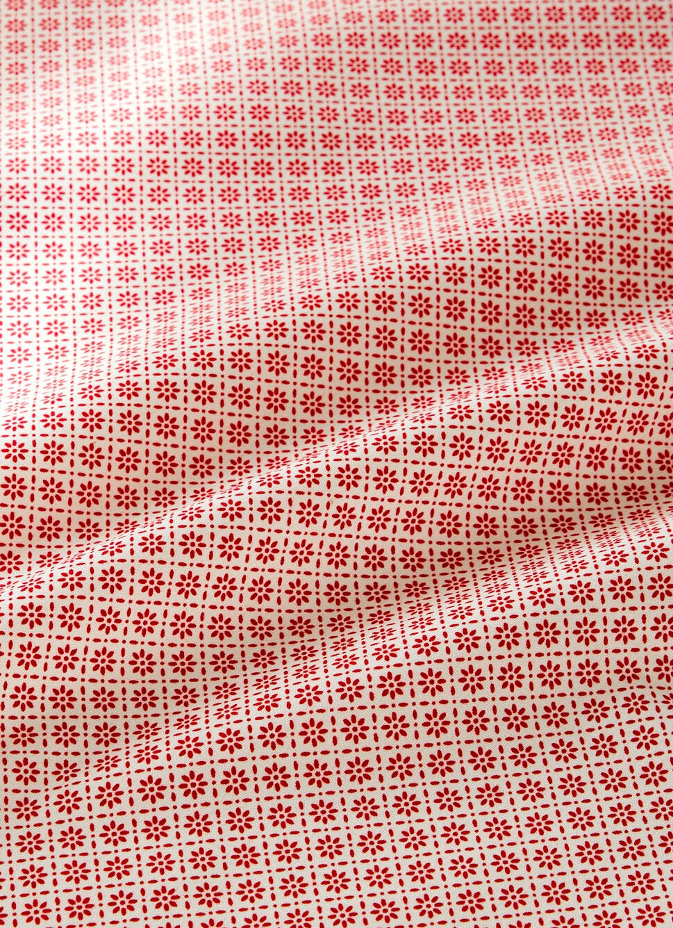 NAPPE RONDE EN COTON ENDUIT MOTIF FANTAISIE BLANC/ROUGE