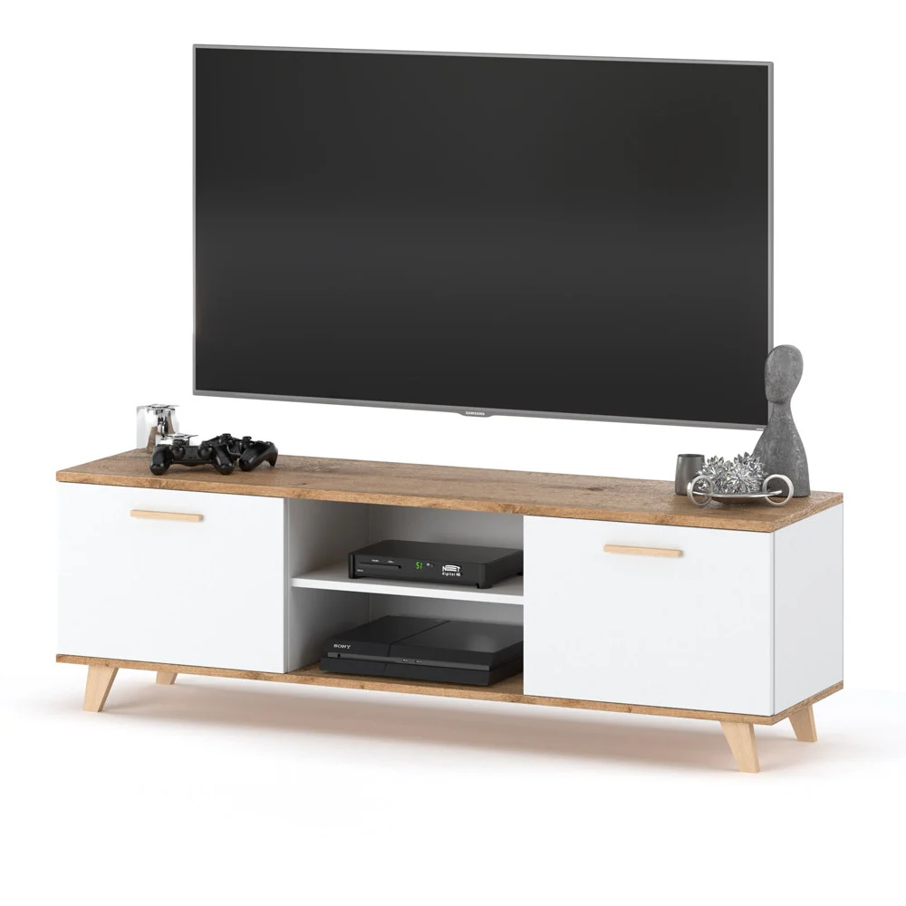 Komoda skandynawska rtv olivier 138cm pojemna szafa biała