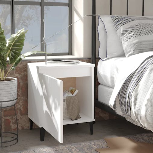 NNEVL Bed Cabinets with Metal Legs 2 pcs White 40x30x50 cm