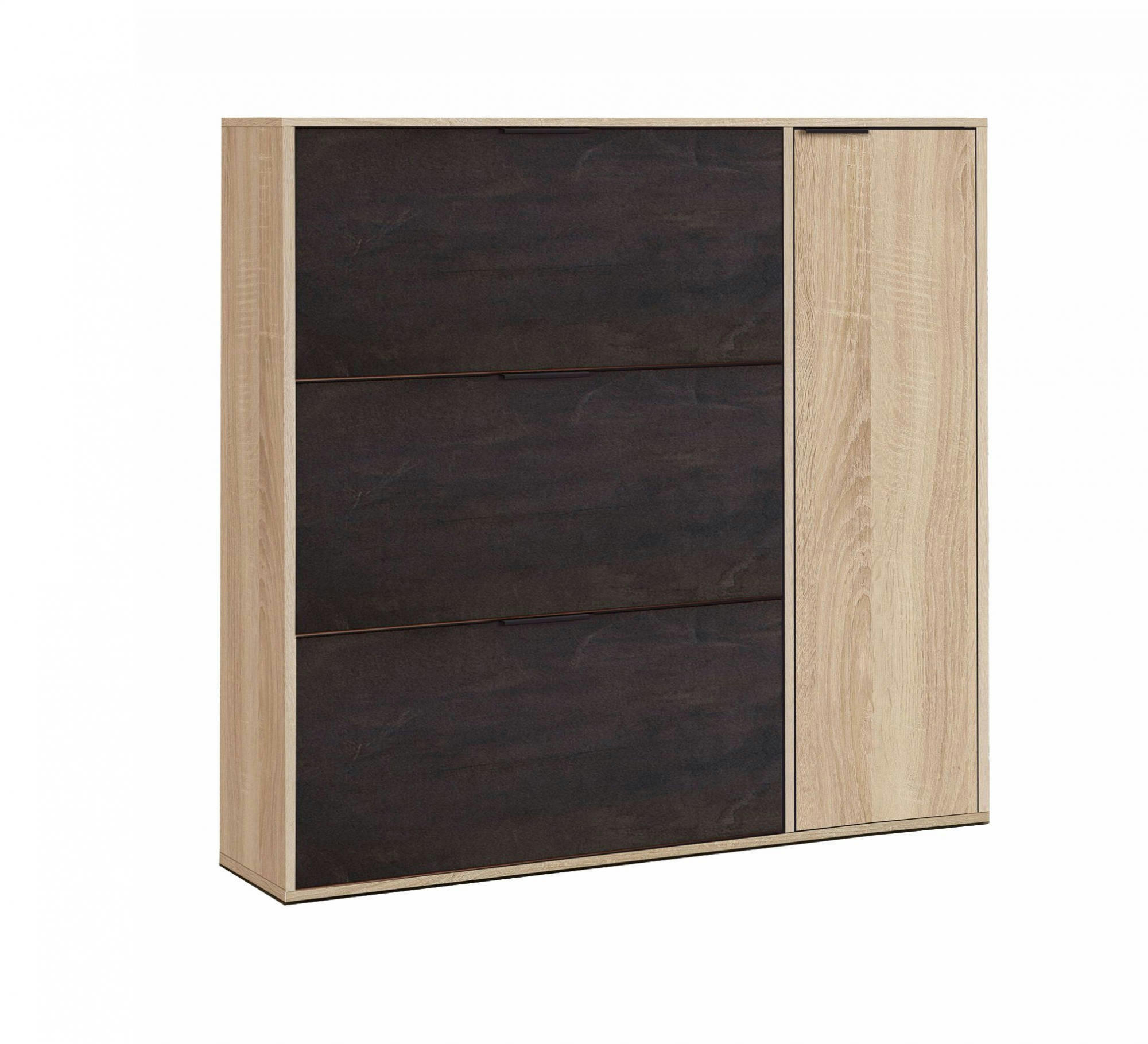 DMAGNINO - Meuble à chaussures 4 portes effet chêne et bois noir