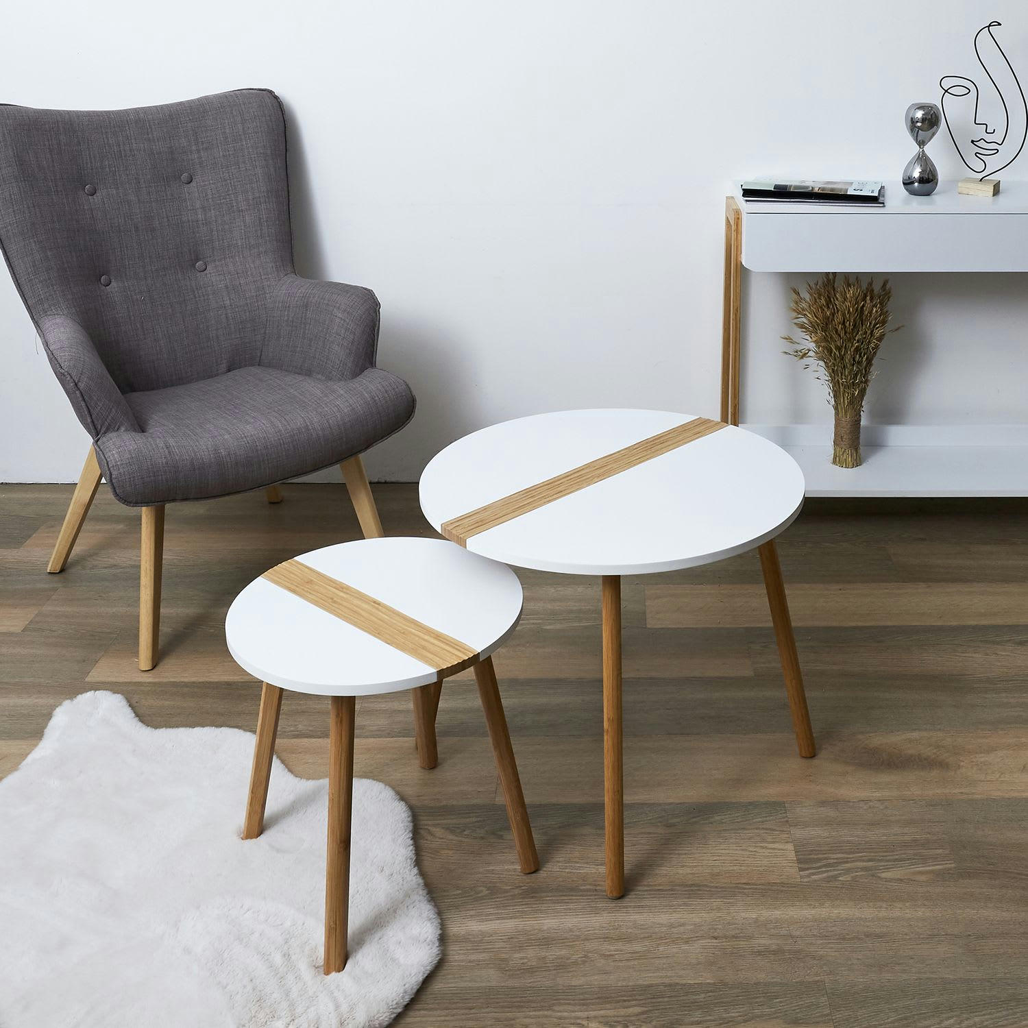 RELIEF - Duo de tables gigogne relief blanc