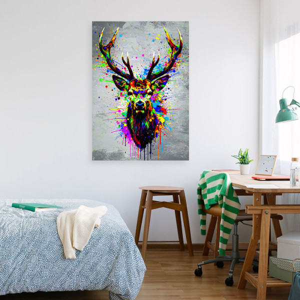 Obraz do biura salonu, Kolorowa Głowa Jelenia Abstrakcja 20x30