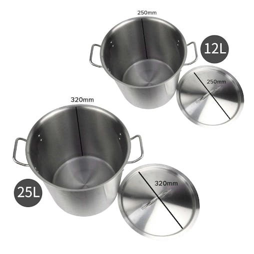 SOGA Stock Pot Thick Stainless Steel 12L 25L 18/10