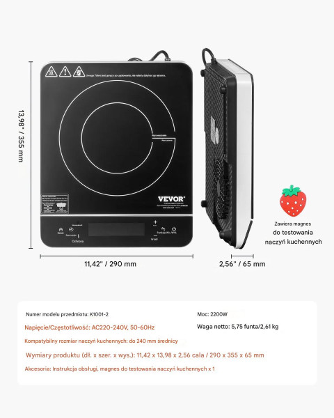 Płyta indukcyjna 2200W przenośna, 9 poziomów, timer 24H – do gotowania
