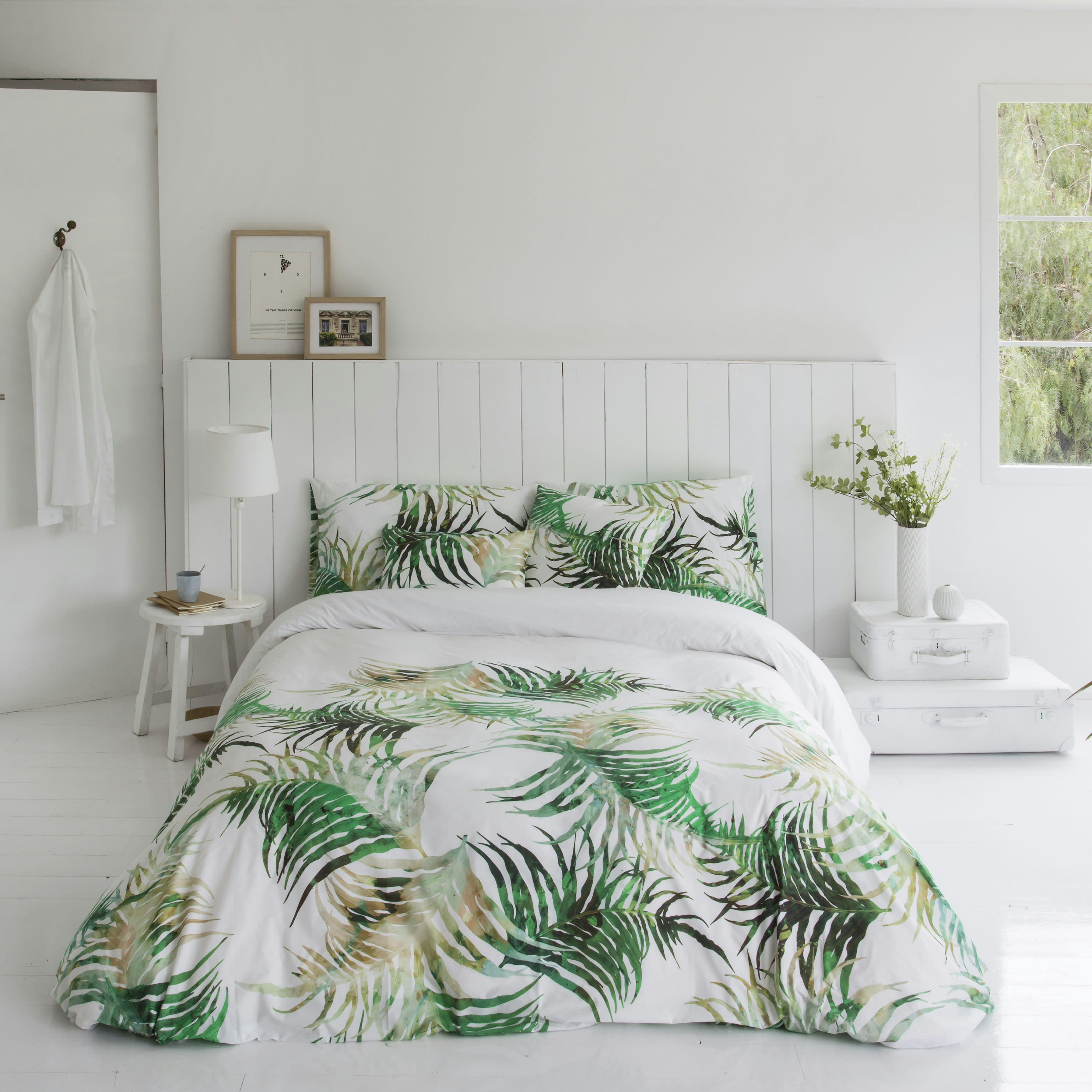 EGEA - Housse de couette imprimé floral en percale Coton Vert 140x200 cm