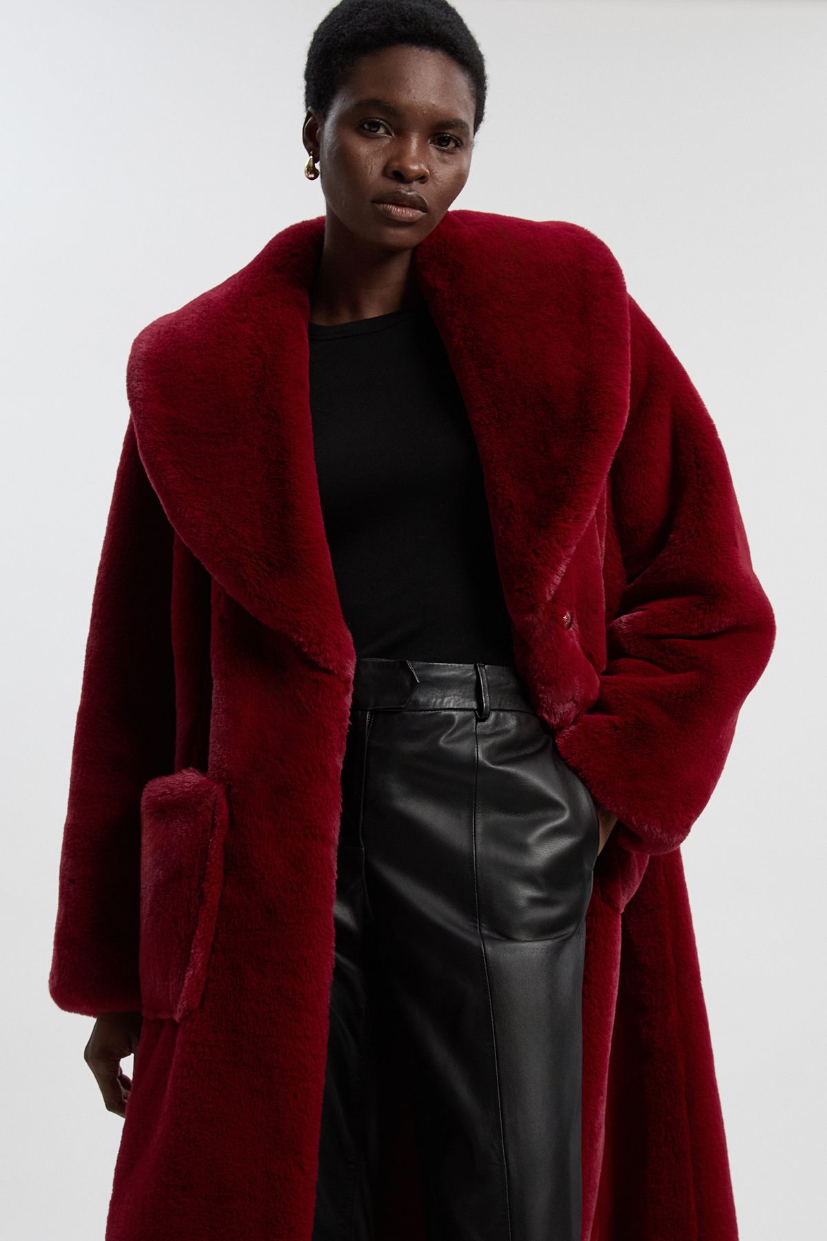 KarenMillen Faux Fur Buttoned Midi Coat