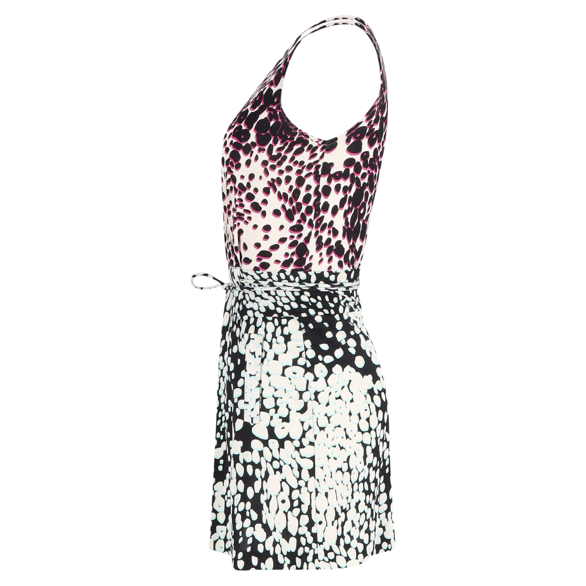 Diane Von Furstenberg Preloved Mini Printed V-Neck Dress in Multicolor Silk