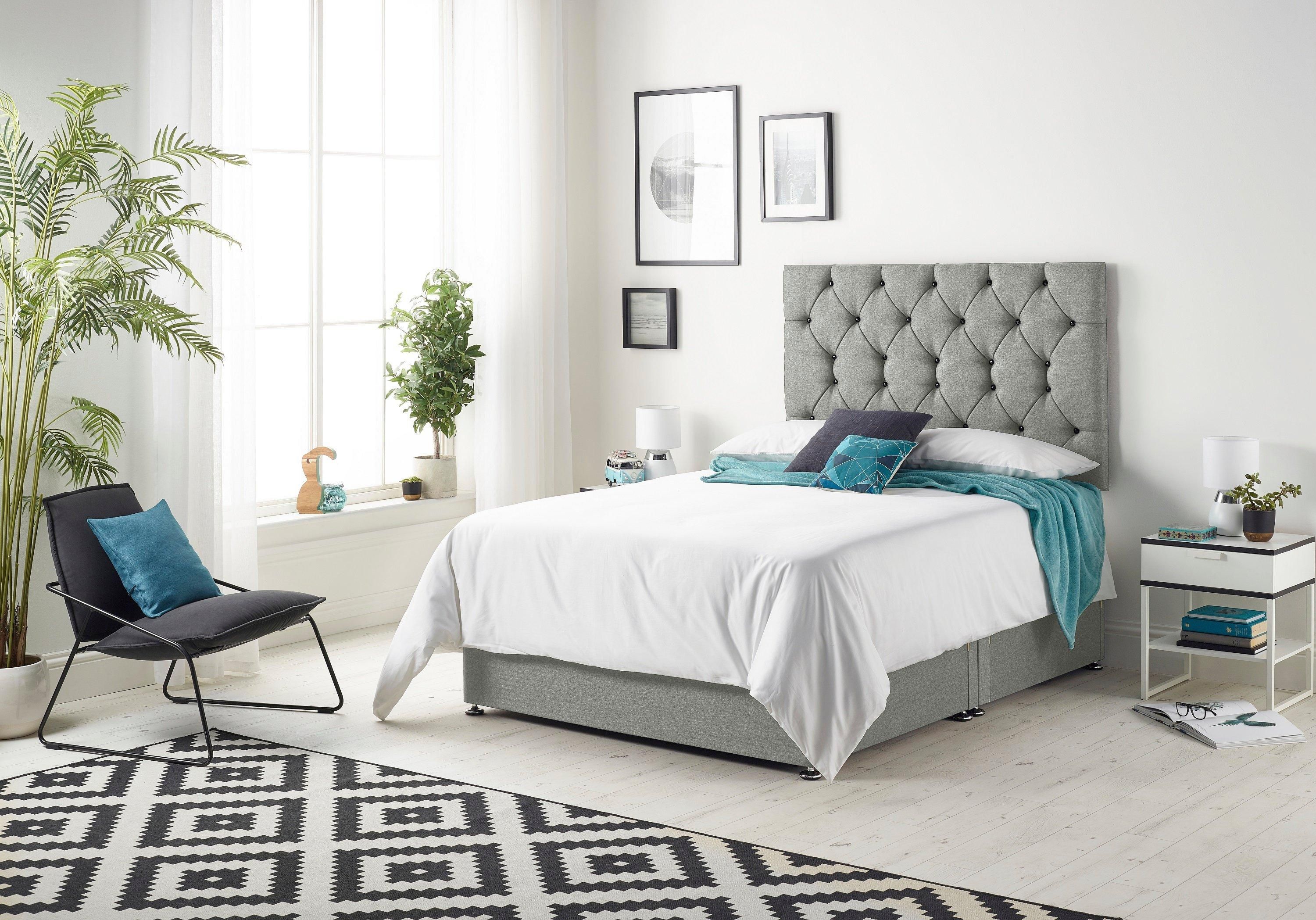 Somnior Premier Tweed Fabric Sprung Memory Foam 4 Drawer Divan Bed Set with Upholstered Headboard