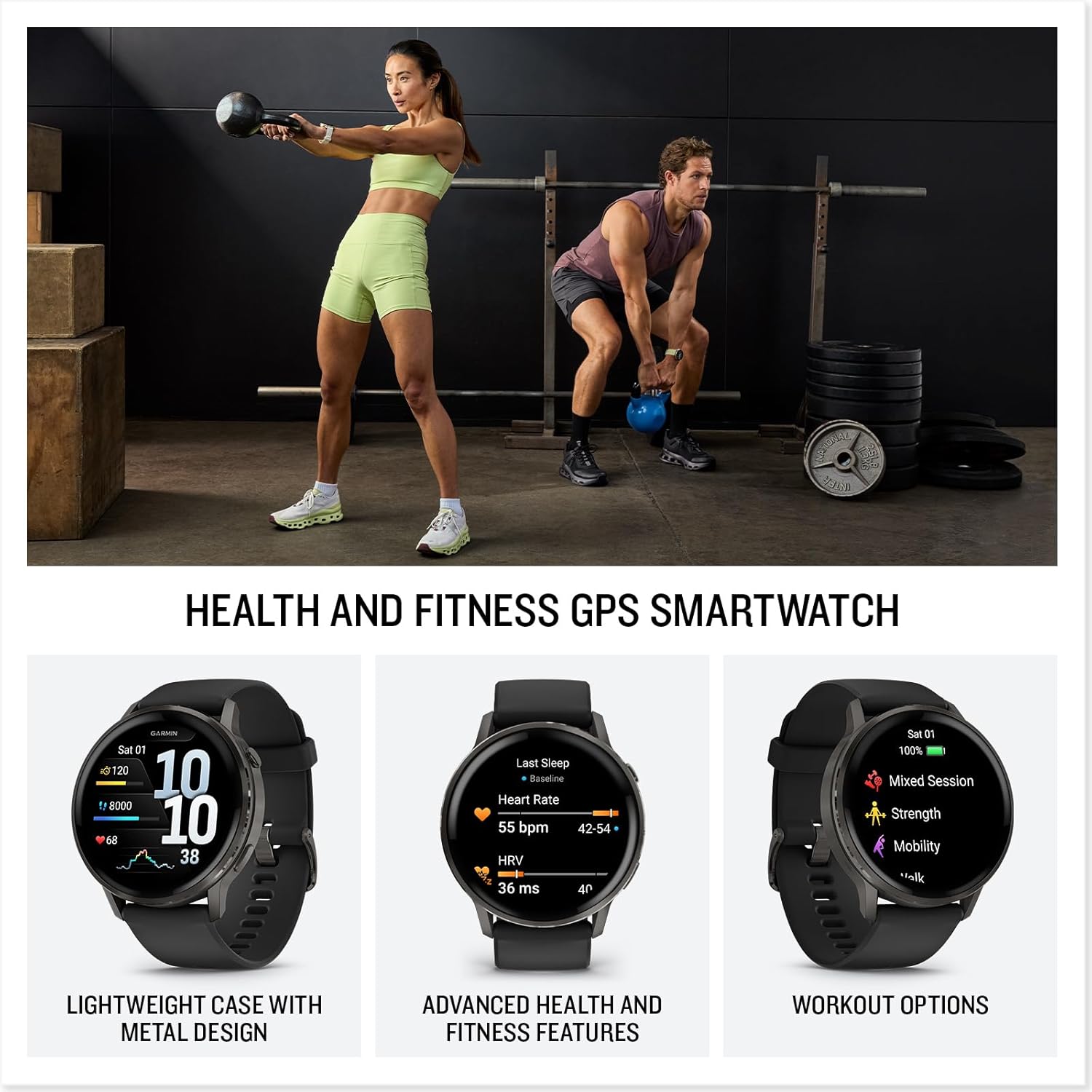 Garmin Venu® 4  45mm  Advanced Health and Fitness GPS Smartwatch  Bright and Colorful Display  Built-in Flashlight  12 Days of Battery Life  Slate with Black Silicone Band
