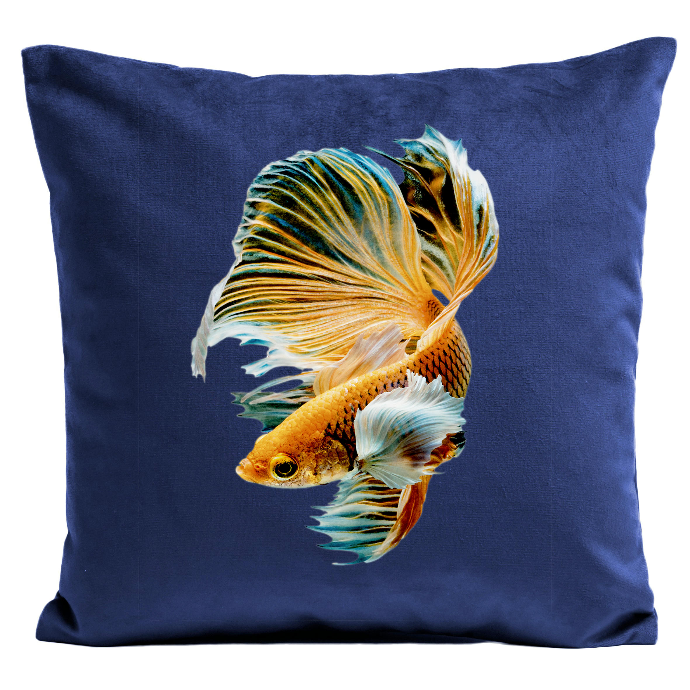 - Coussin poisson suédine bleu 40x40cm