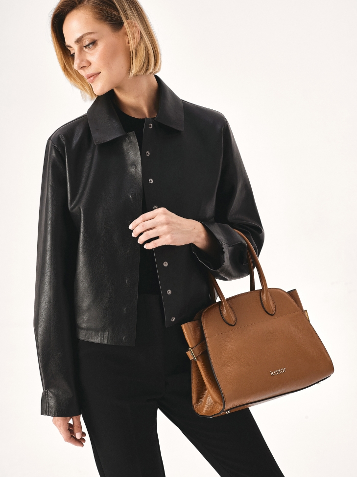 Light brown handbag with adjustable sides