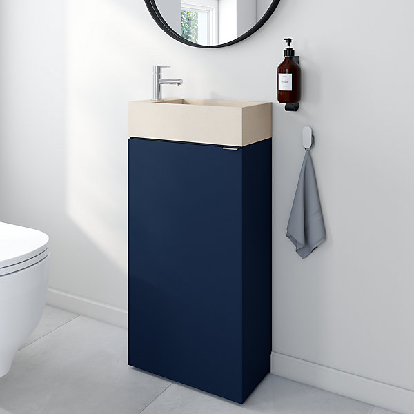 Meuble lave-mains bleu nuit mat l.44 cm Imandra   plan vasque béton moucheté, GoodHome