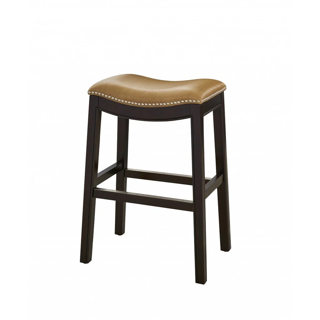 25 Espresso and Carmel Saddle Style Counter Height Bar Stool