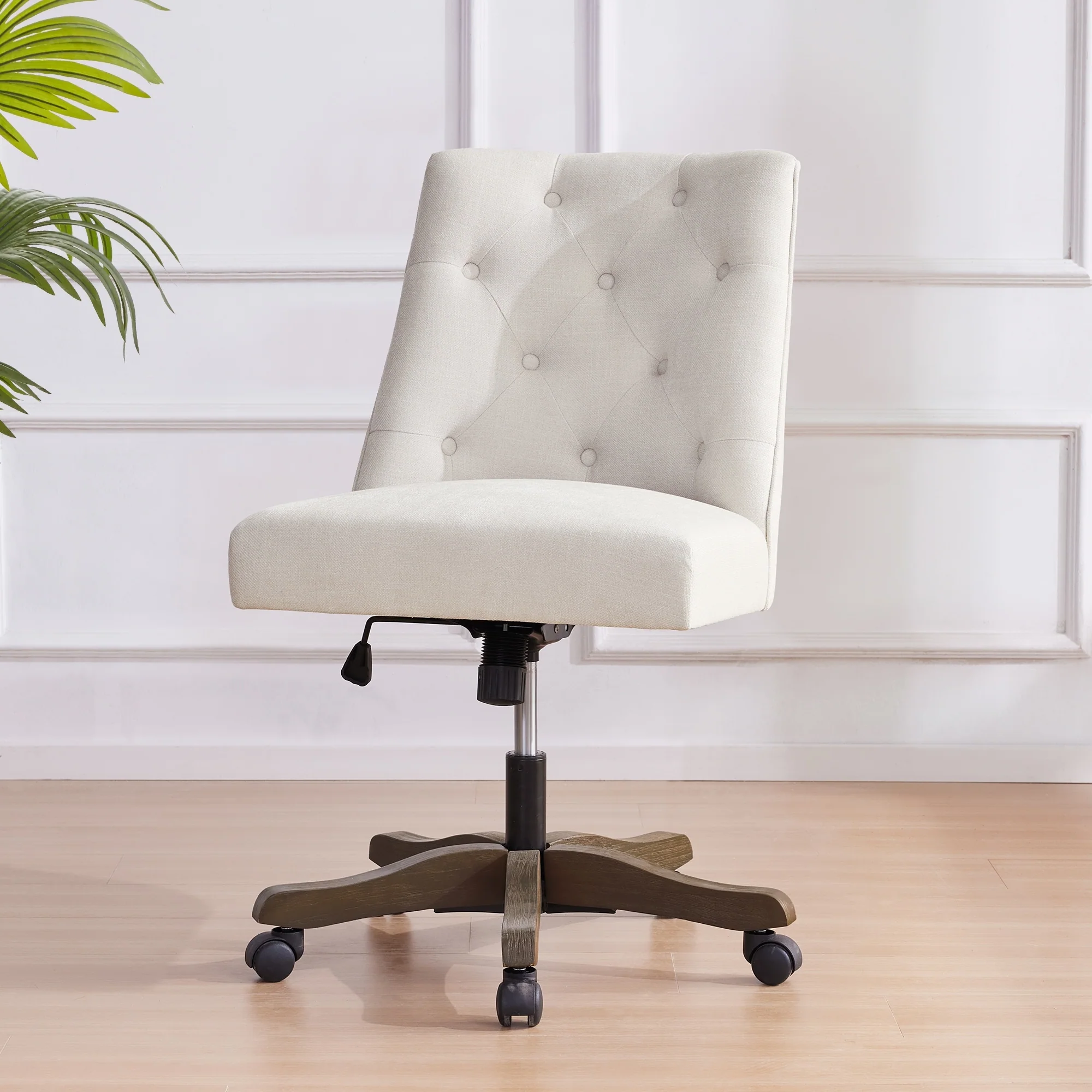 Home Computer Office Chair with Wheels Adjustable Height, Linen Fabric Upholstered Chair Swivel
