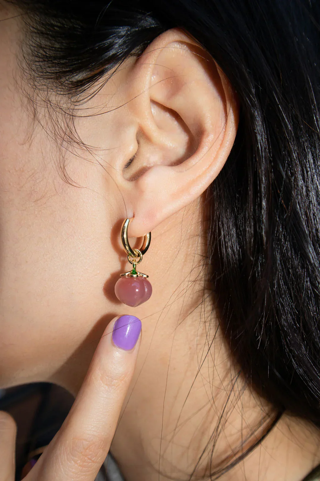 Harvest — Jade Stone Charm Earrings in Peach