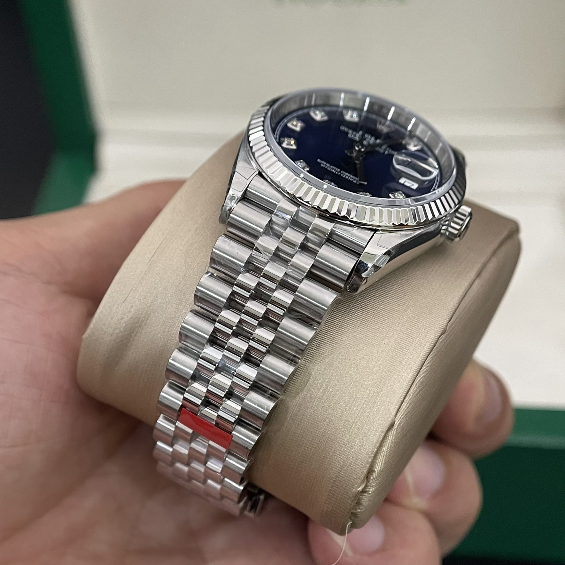 Rolex Datejust 126234 904L Steel Blue Motif Dial CZ Diamonds 36mm Jub Super Clone