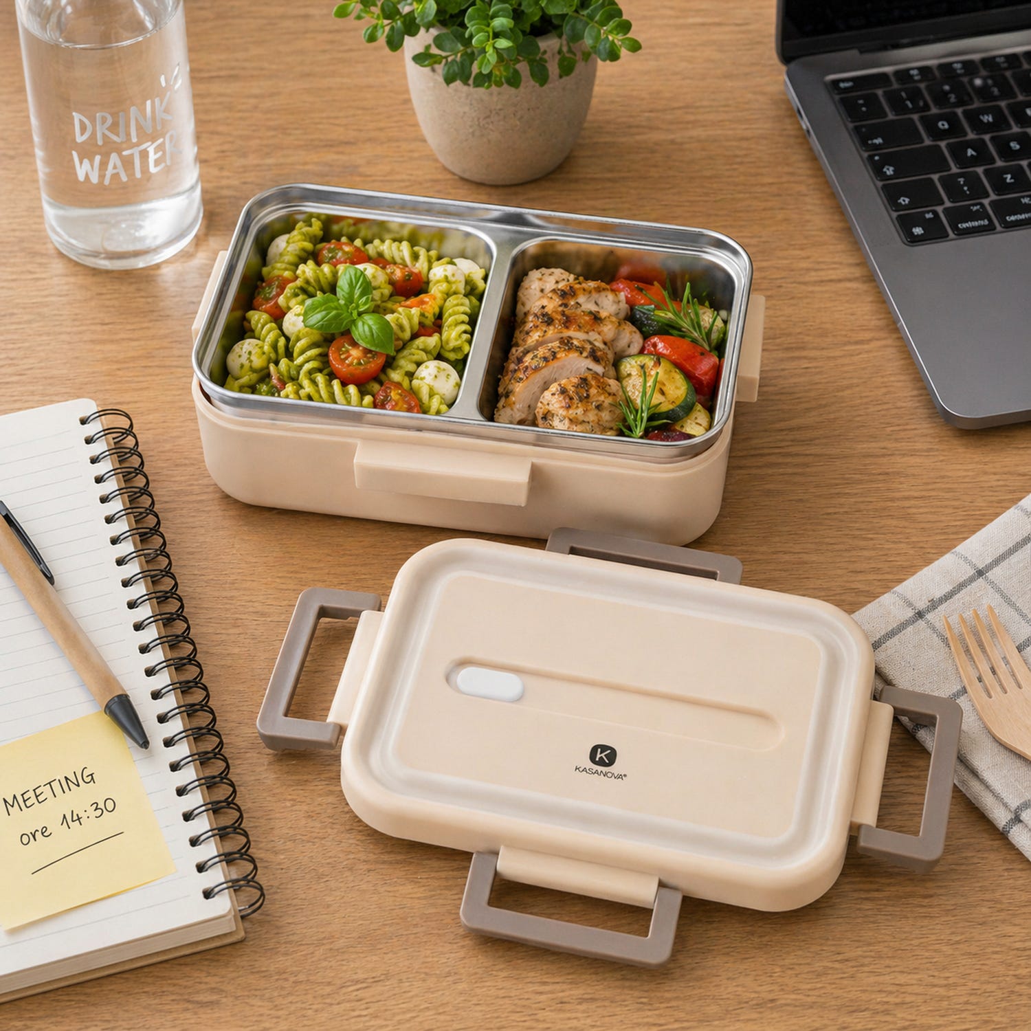 Porta pranzo contenitore acciaio con divisorio 730 ml beige