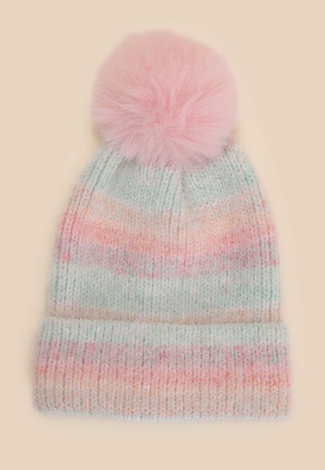 Younger Girls Pink Rainbow Chenille Bobble Hat
