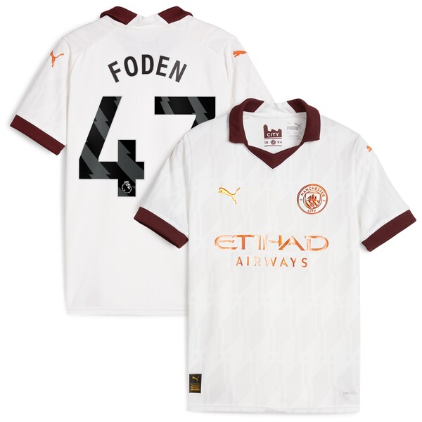 Phil Foden Manchester City Puma Youth 2023/24 Away Replica Player Jersey - White