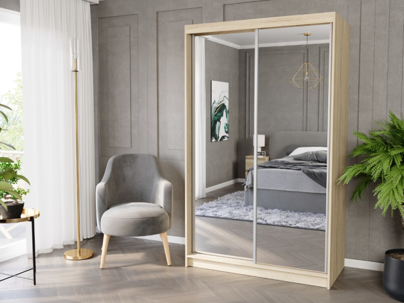 Szafa przesuwna 120 cm z 2 lustrami 2-drzwi FRAMIRE Vega II sonoma