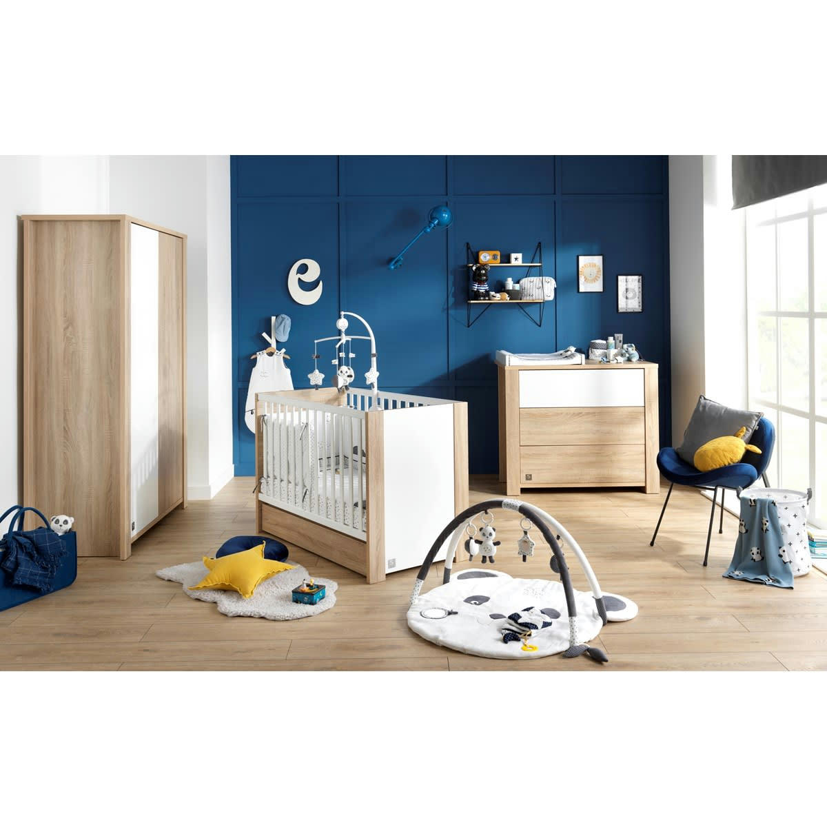 ANTONIN - Commode 3 tiroirs couleur bois et blanc