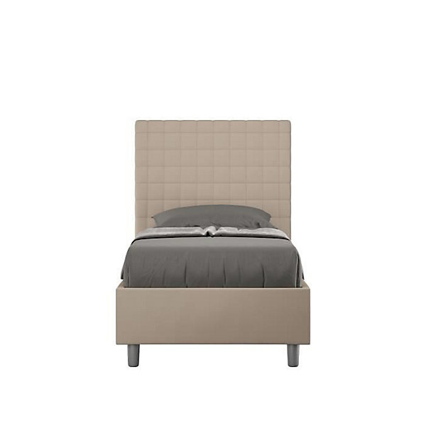 Lit simili cuir gris tourterelle Sunny avec sommier tapissé 80x190