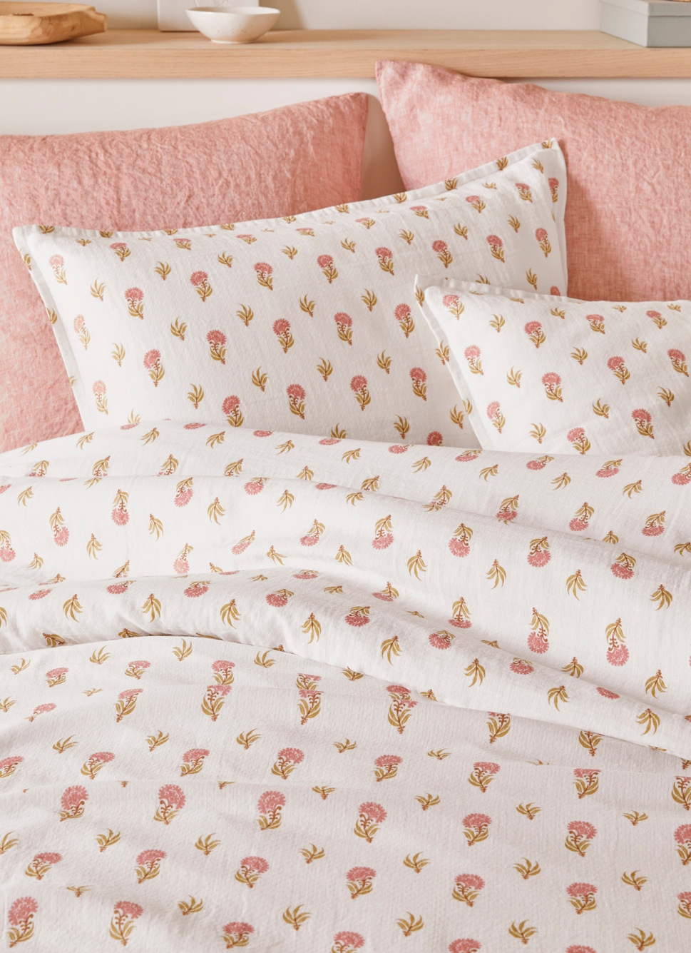 HOUSSE DE COUETTE EN DOUBLE GAZE DE COTON IMPRIMÉE ECRU