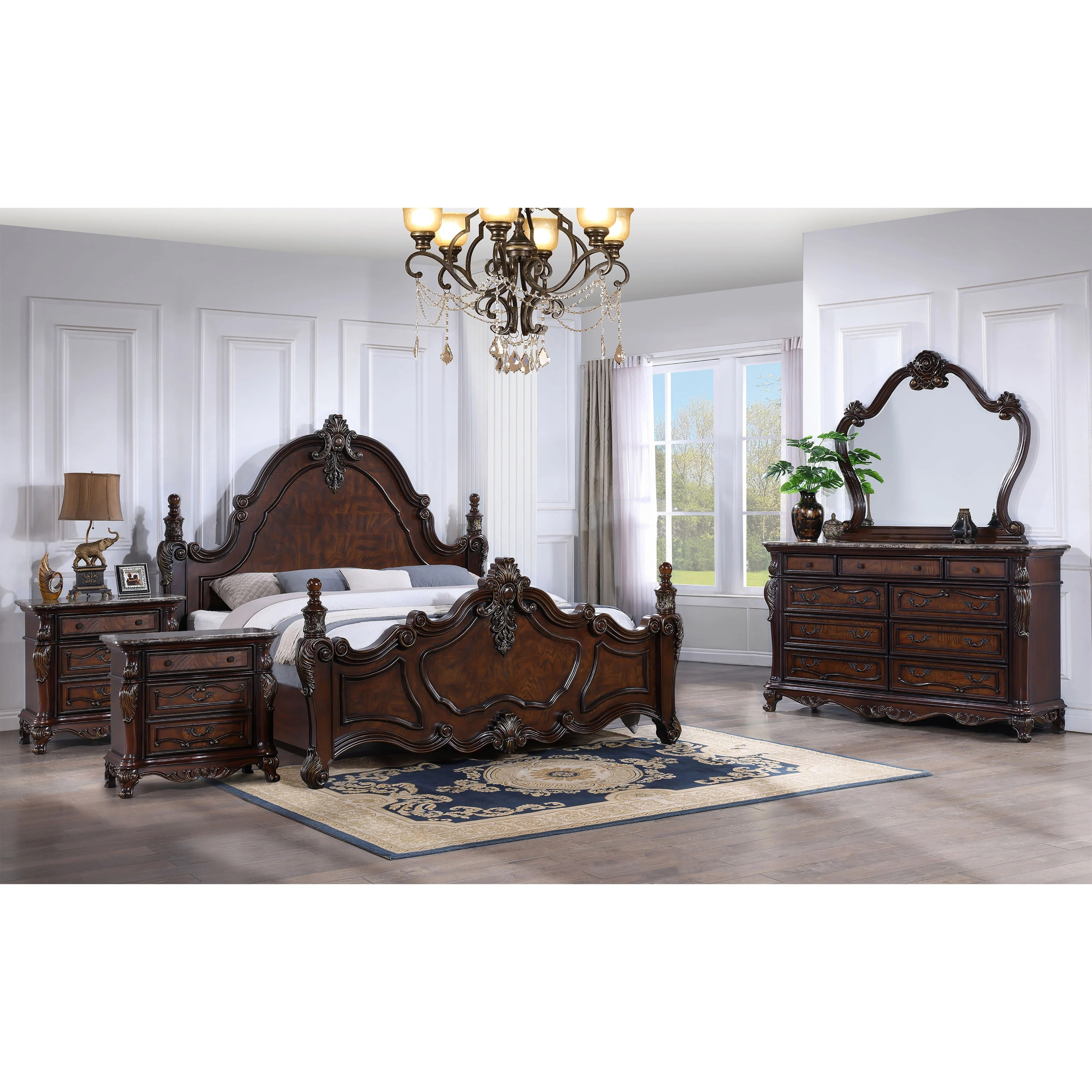 Furniture of America Eugene Traditional 5-Piece Dark Cherry Wood Panel Bedroom Set