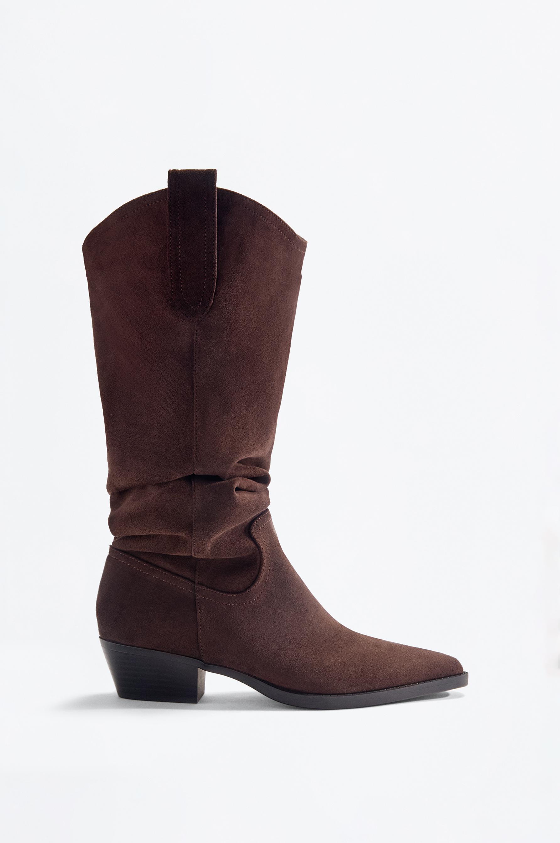 Bota cowboy fruncido efecto ante