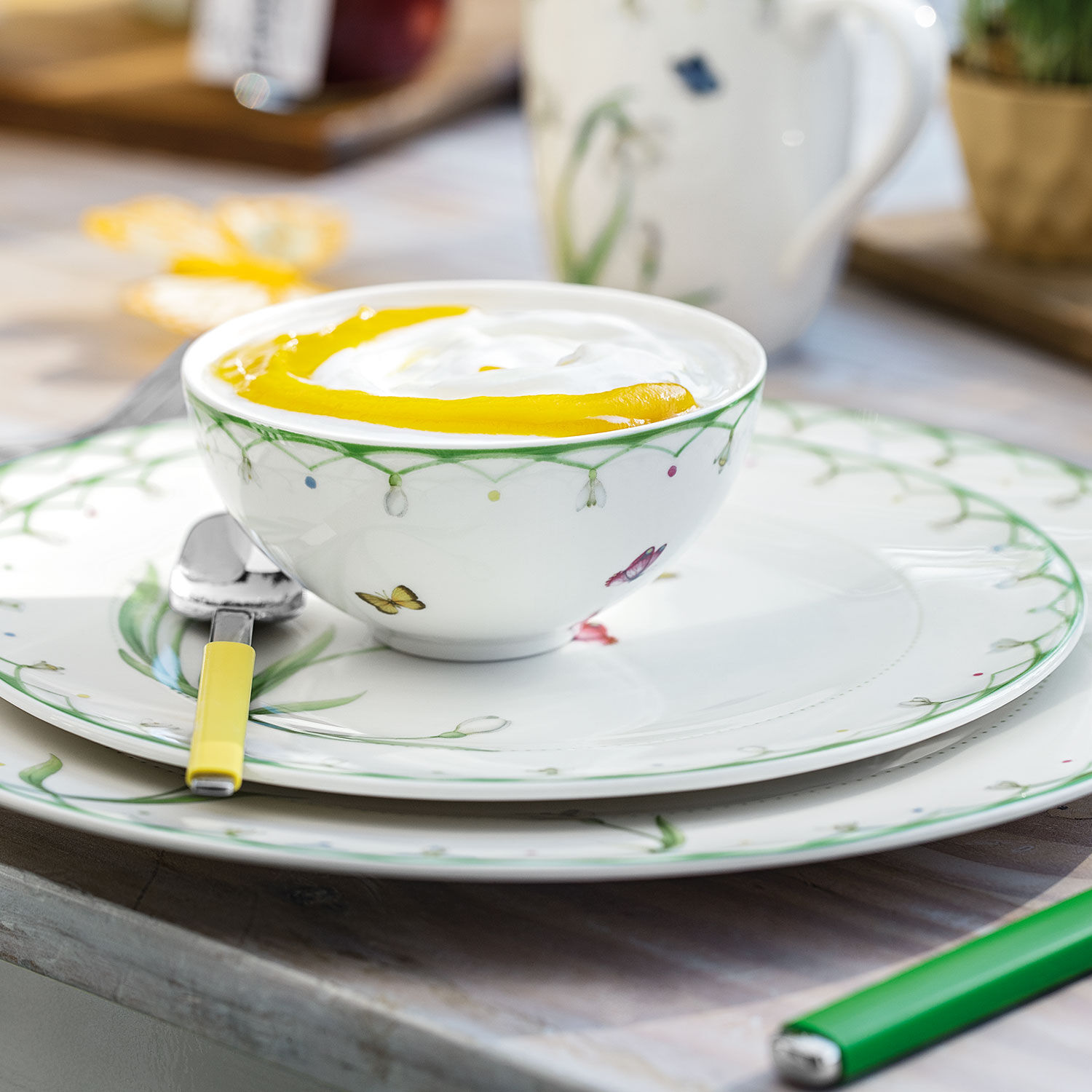 Colourful Spring Appetizer/ Dessert Bowl - Green, 5.1 oz, Premium Porcelain